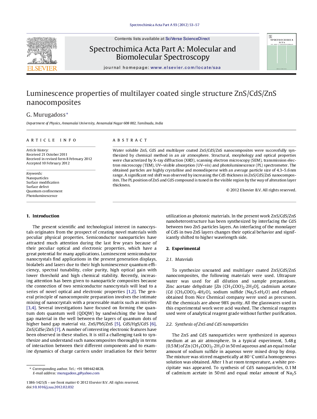 Luminescence properties of multilayer coated single structure ZnS/CdS/ZnS nanocomposites