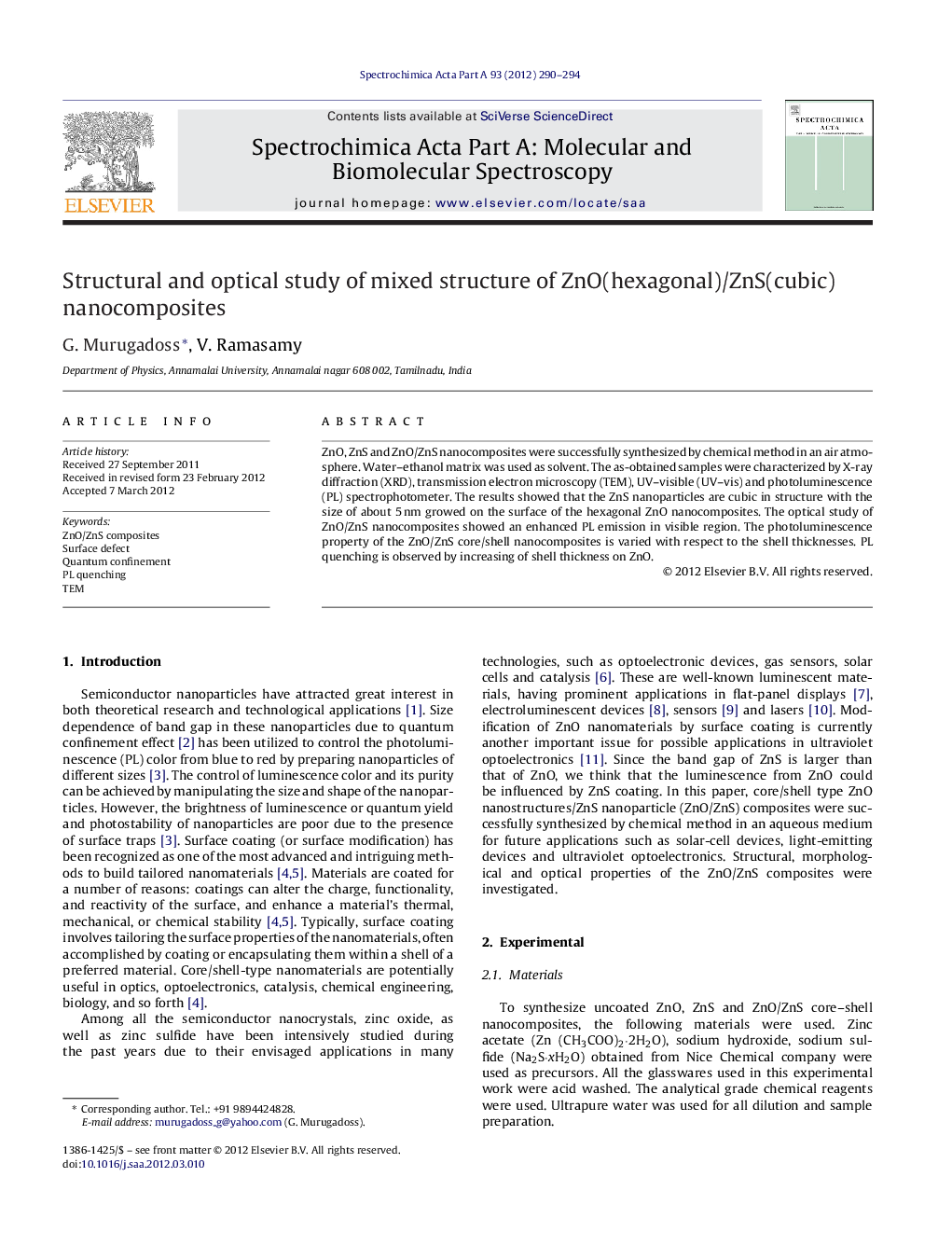 Structural and optical study of mixed structure of ZnO(hexagonal)/ZnS(cubic) nanocomposites