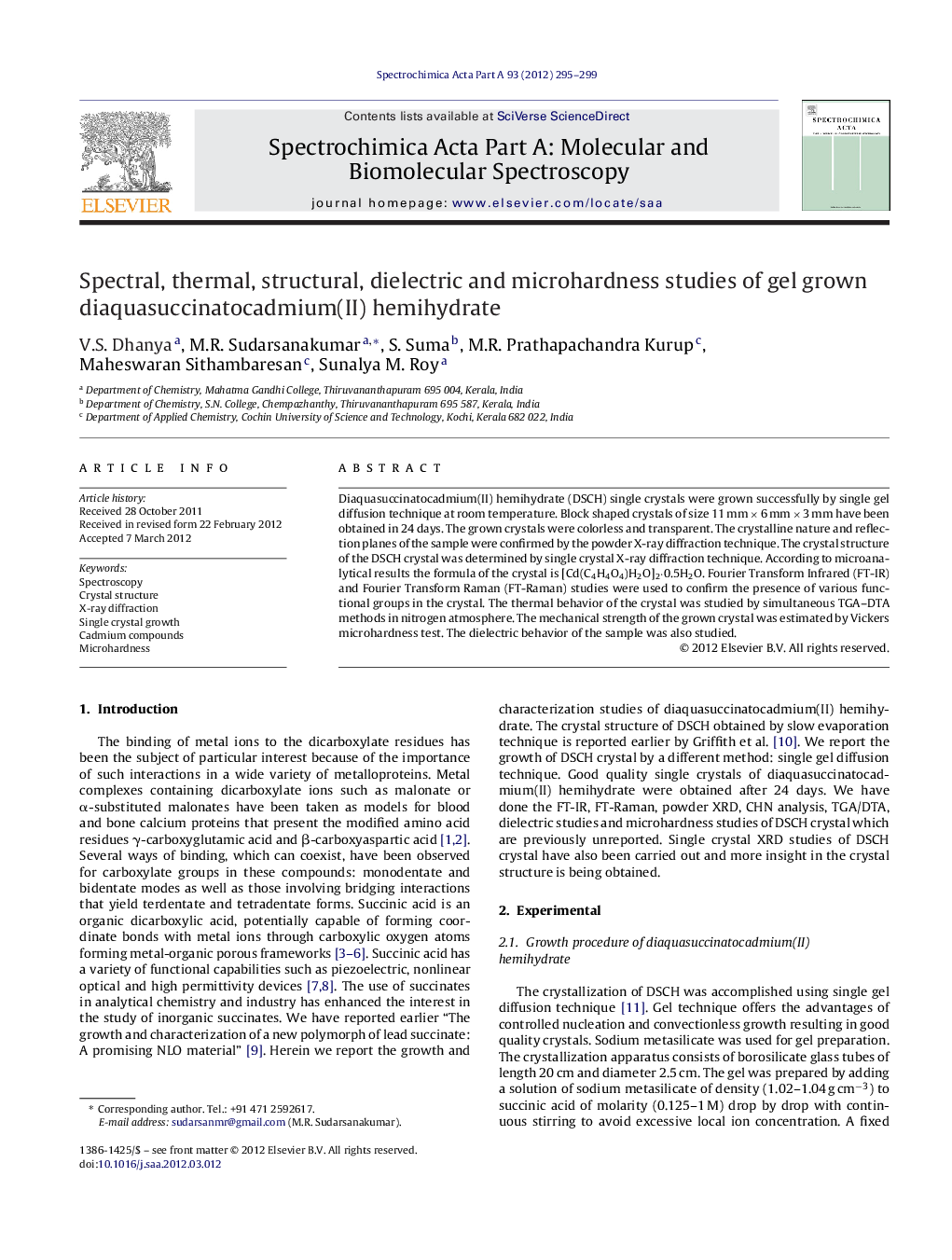 Spectral, thermal, structural, dielectric and microhardness studies of gel grown diaquasuccinatocadmium(II) hemihydrate