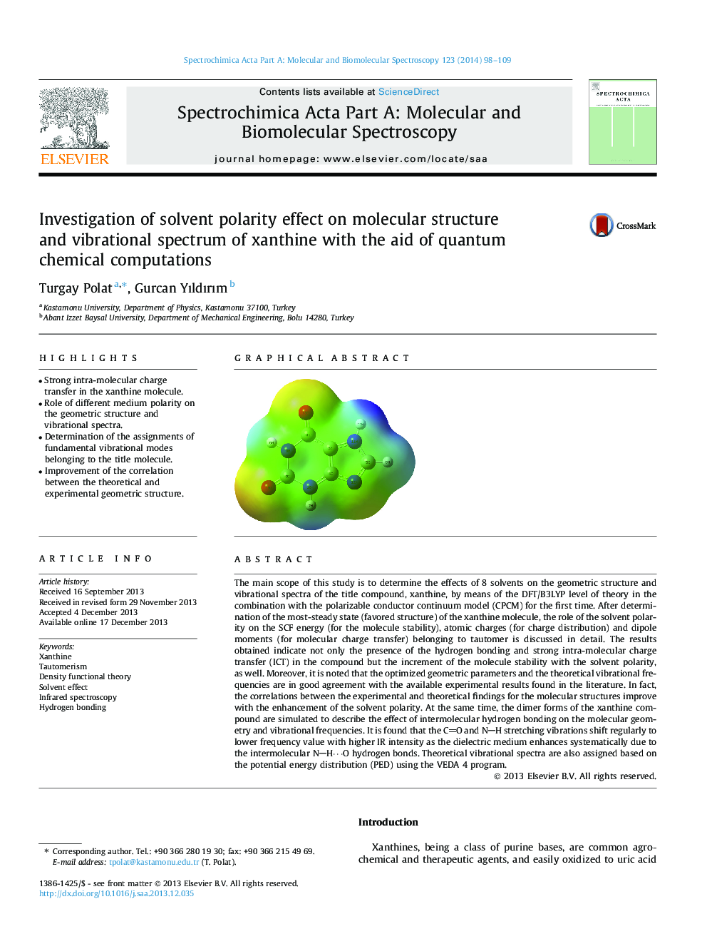 Investigation of solvent polarity effect on molecular structure and vibrational spectrum of xanthine with the aid of quantum chemical computations