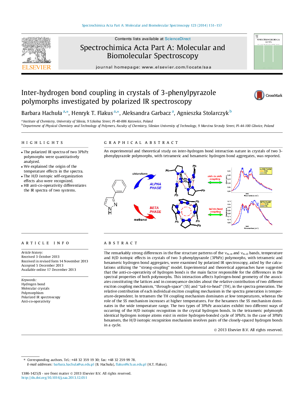 Inter-hydrogen bond coupling in crystals of 3-phenylpyrazole polymorphs investigated by polarized IR spectroscopy