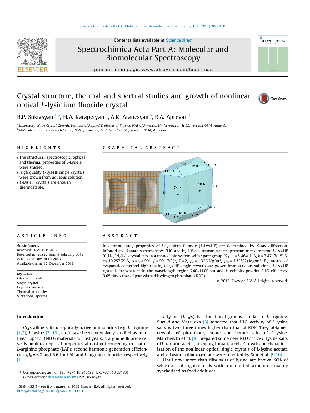 Crystal structure, thermal and spectral studies and growth of nonlinear optical L-lysinium fluoride crystal