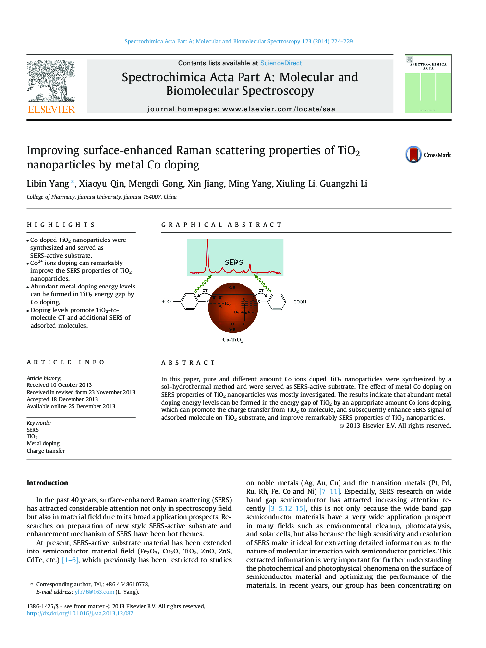 Improving surface-enhanced Raman scattering properties of TiO2 nanoparticles by metal Co doping