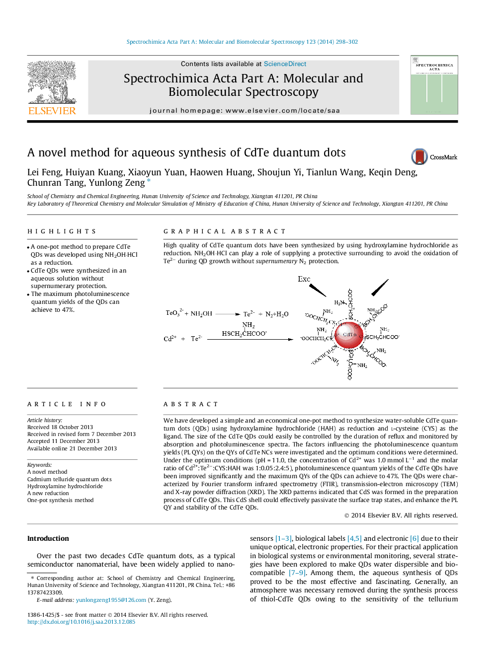 A novel method for aqueous synthesis of CdTe duantum dots