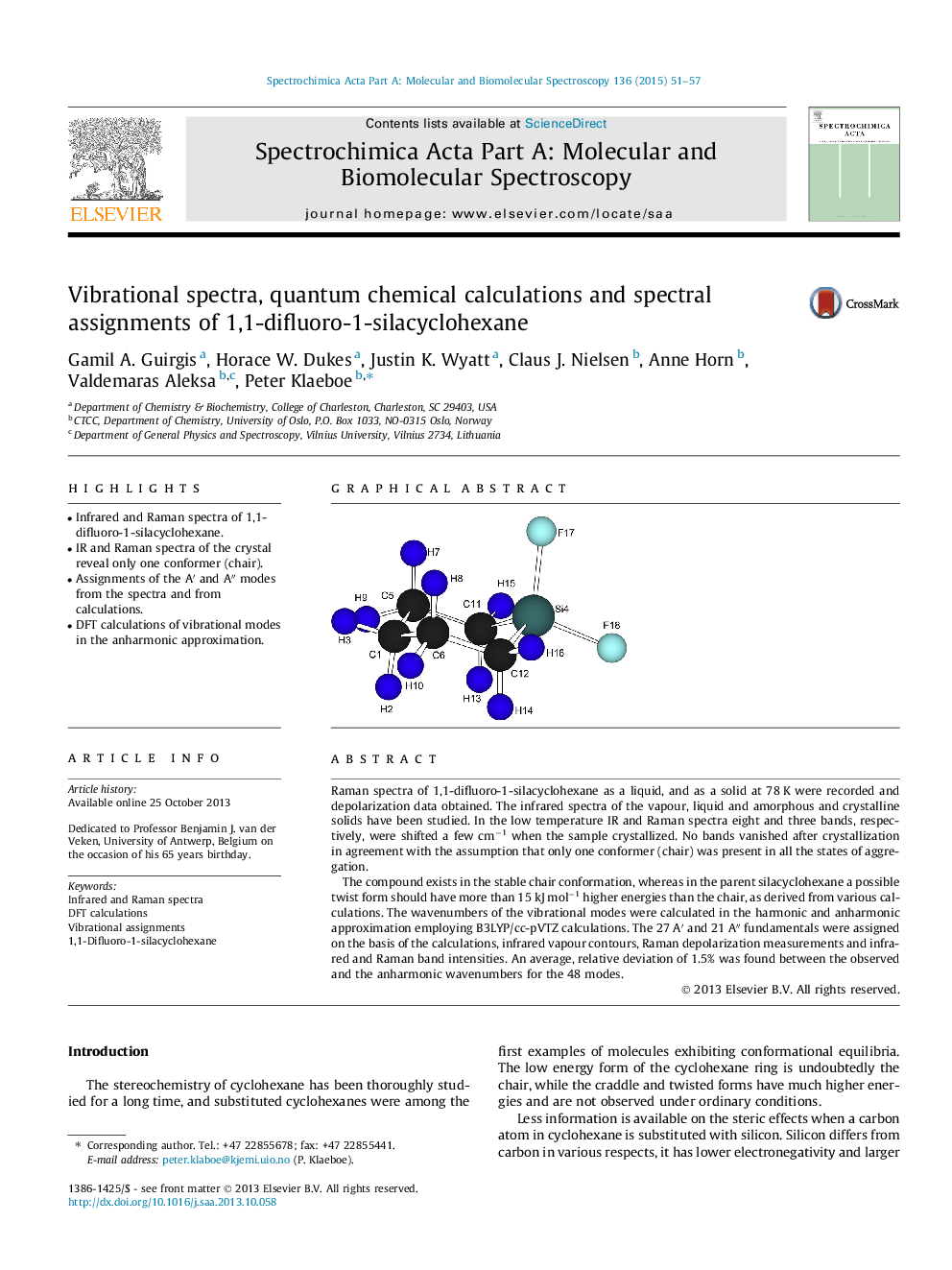 Vibrational spectra, quantum chemical calculations and spectral assignments of 1,1-difluoro-1-silacyclohexane