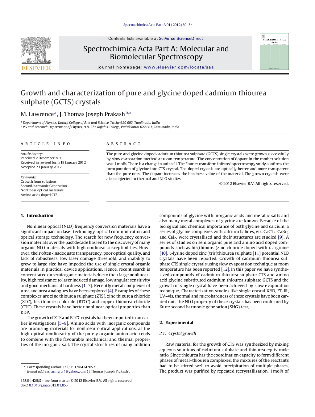 Growth and characterization of pure and glycine doped cadmium thiourea sulphate (GCTS) crystals