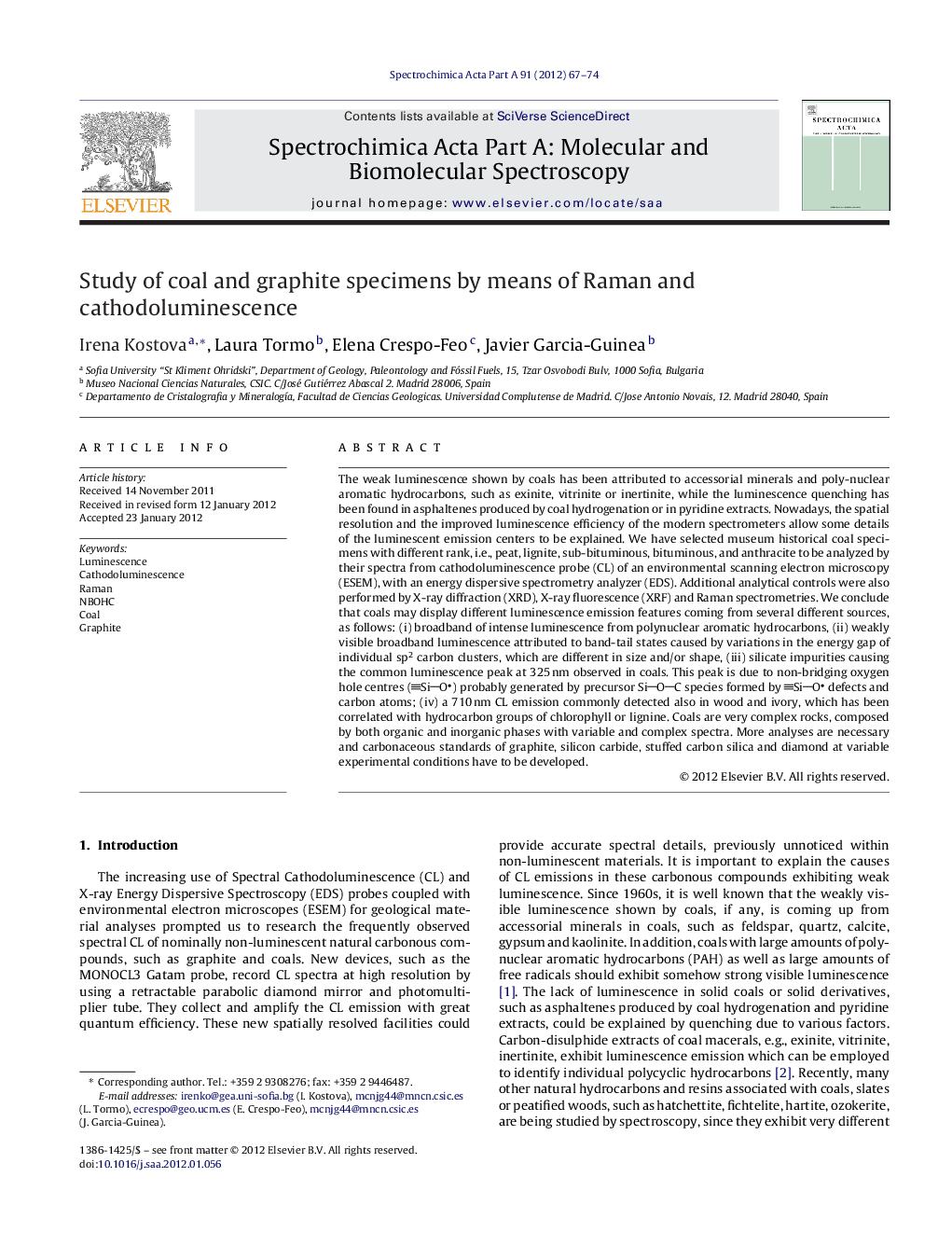 Study of coal and graphite specimens by means of Raman and cathodoluminescence