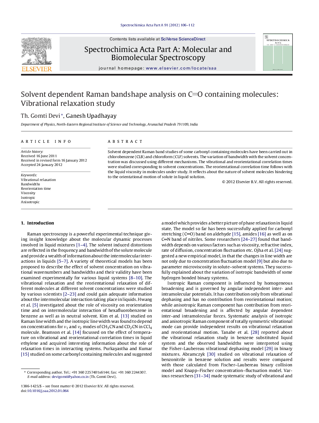 Solvent dependent Raman bandshape analysis on CO containing molecules: Vibrational relaxation study