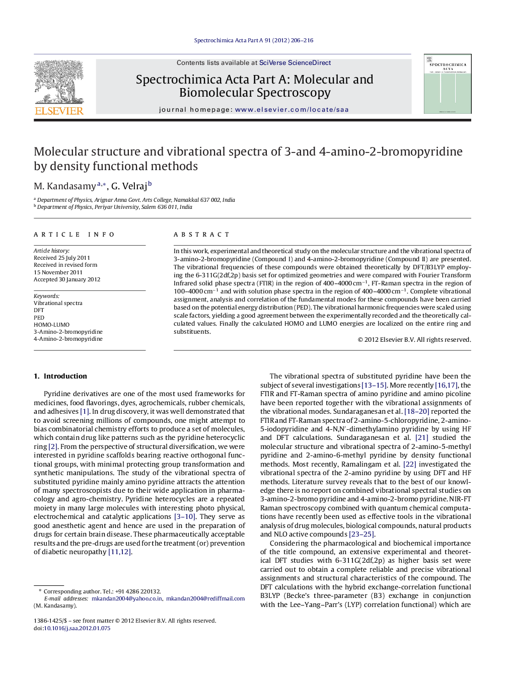 Molecular structure and vibrational spectra of 3-and 4-amino-2-bromopyridine by density functional methods