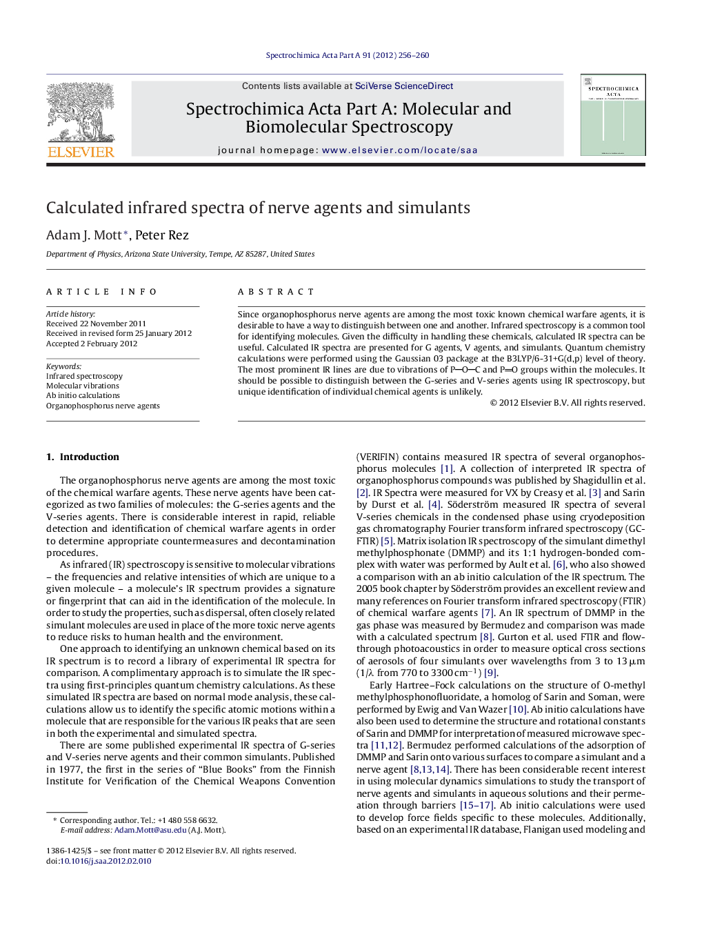 Calculated infrared spectra of nerve agents and simulants