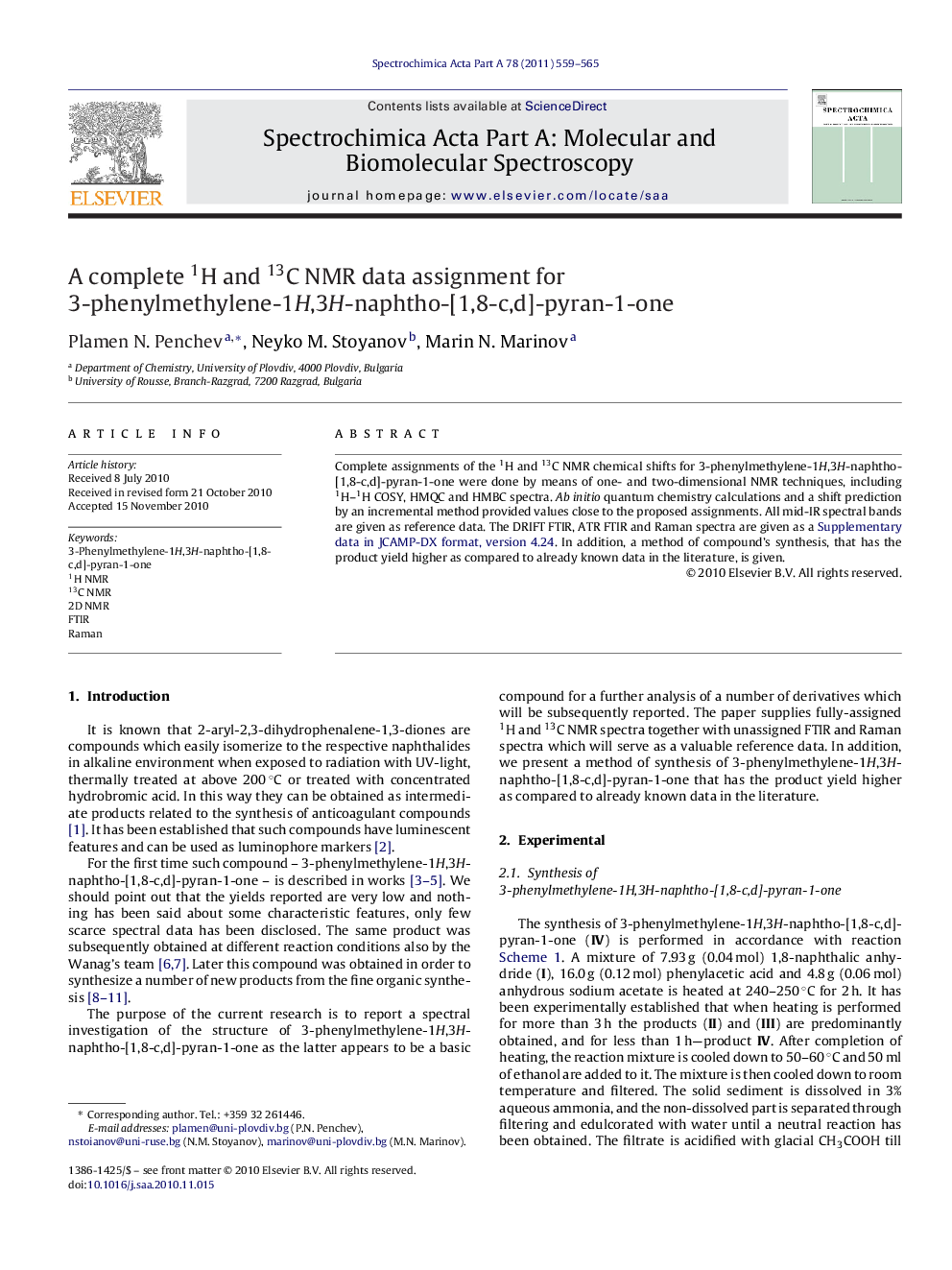 A complete 1H and 13C NMR data assignment for 3-phenylmethylene-1H,3H-naphtho-[1,8-c,d]-pyran-1-one