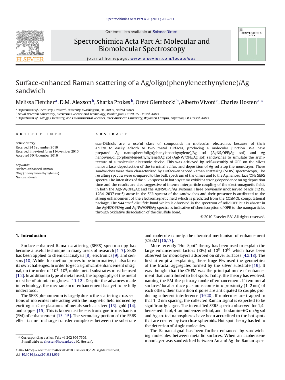 Surface-enhanced Raman scattering of a Ag/oligo(phenyleneethynylene)/Ag sandwich