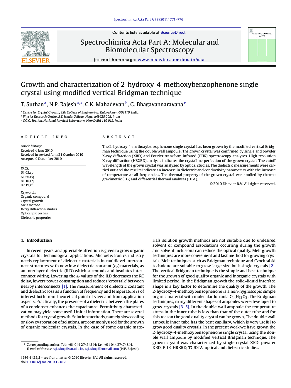 Growth and characterization of 2-hydroxy-4-methoxybenzophenone single crystal using modified vertical Bridgman technique