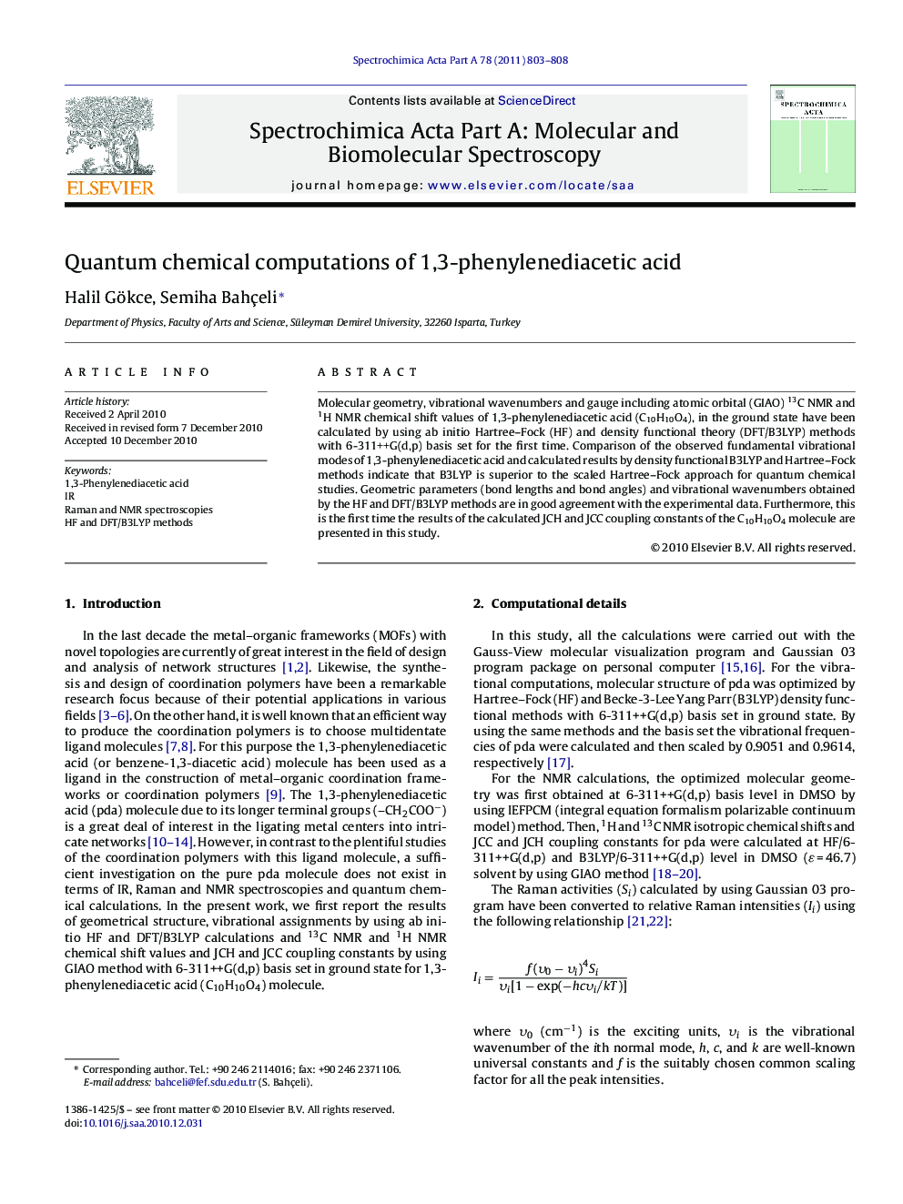 Quantum chemical computations of 1,3-phenylenediacetic acid