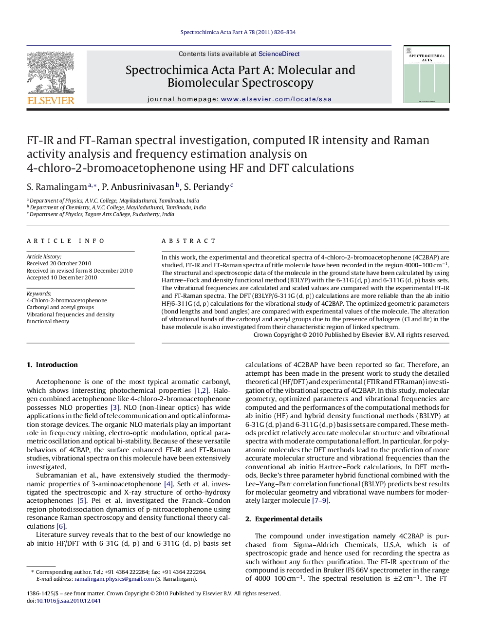 FT-IR and FT-Raman spectral investigation, computed IR intensity and Raman activity analysis and frequency estimation analysis on 4-chloro-2-bromoacetophenone using HF and DFT calculations