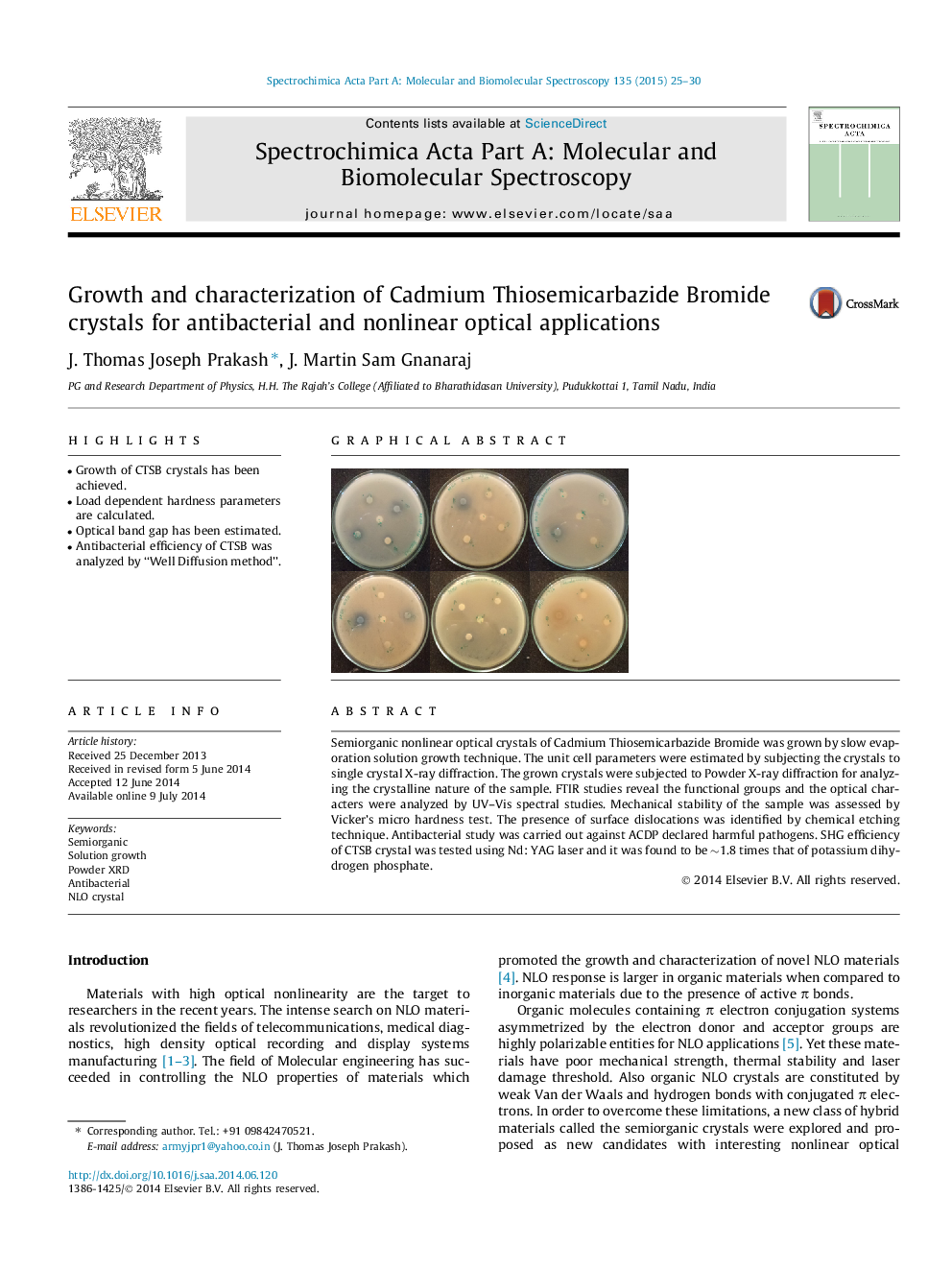 رشد و ویژگی کریستال های کادمیوم تیزیمیکربازید برمید برای کاربردهای اپتیکی ضد باکتری و غیر خطی 
