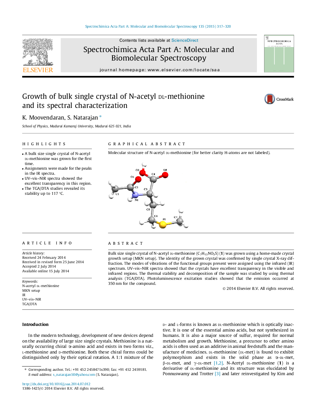 Growth of bulk single crystal of N-acetyl DL-methionine and its spectral characterization