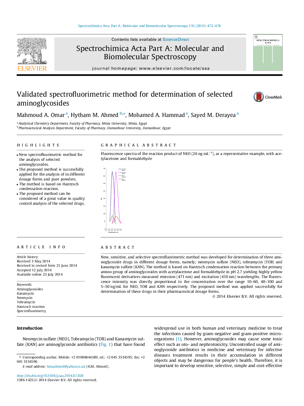 Validated spectrofluorimetric method for determination of selected aminoglycosides