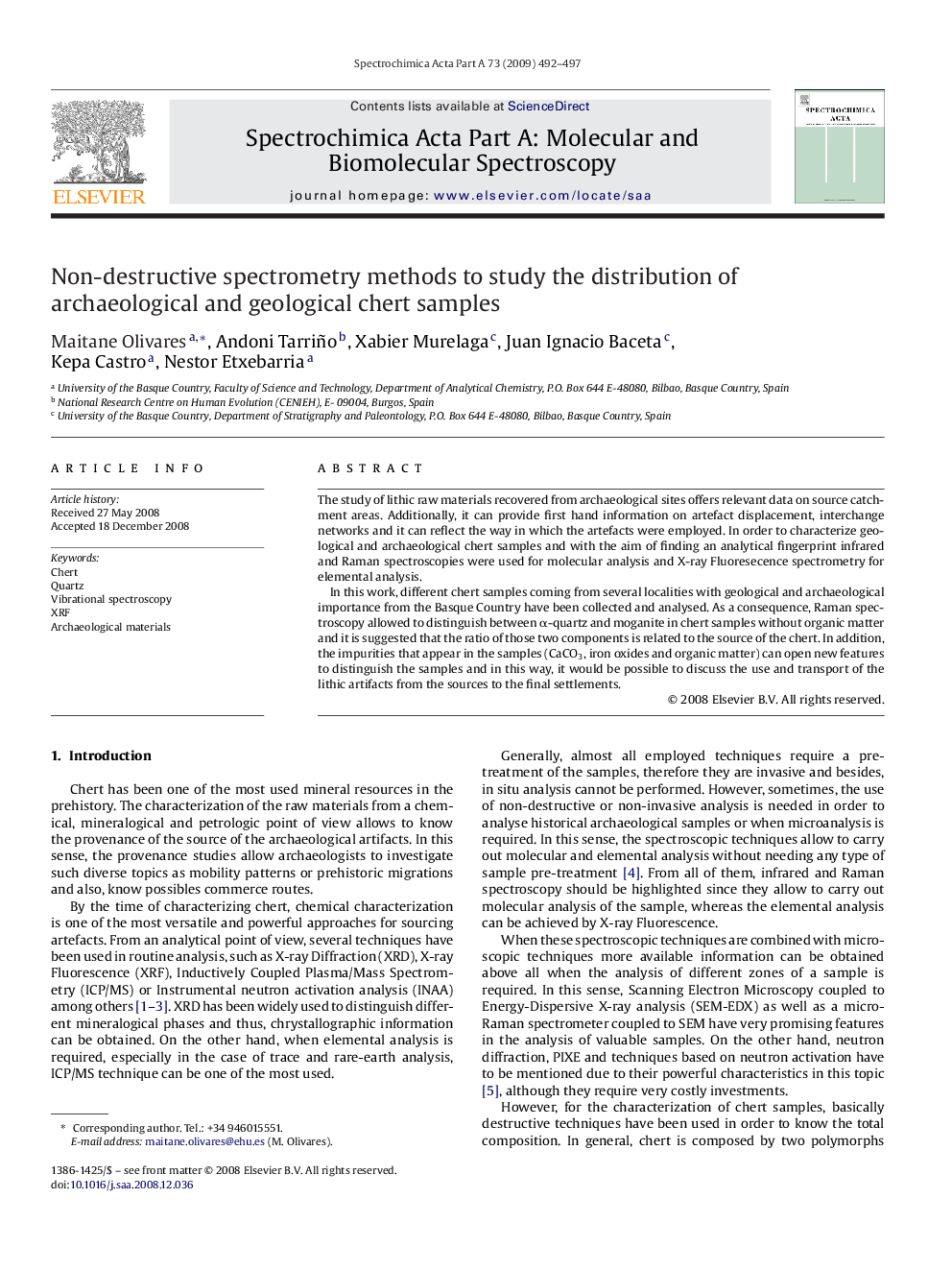 Non-destructive spectrometry methods to study the distribution of archaeological and geological chert samples