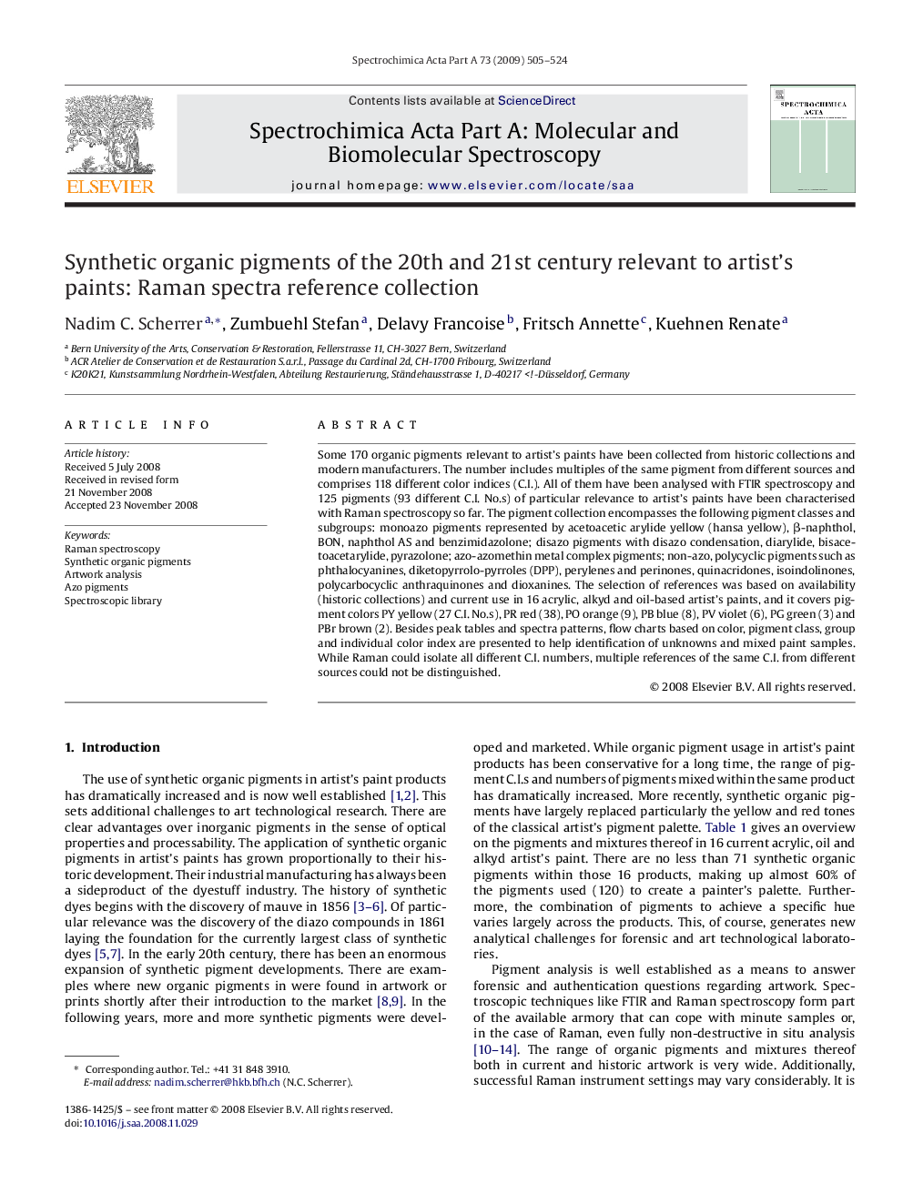 Synthetic organic pigments of the 20th and 21st century relevant to artist's paints: Raman spectra reference collection