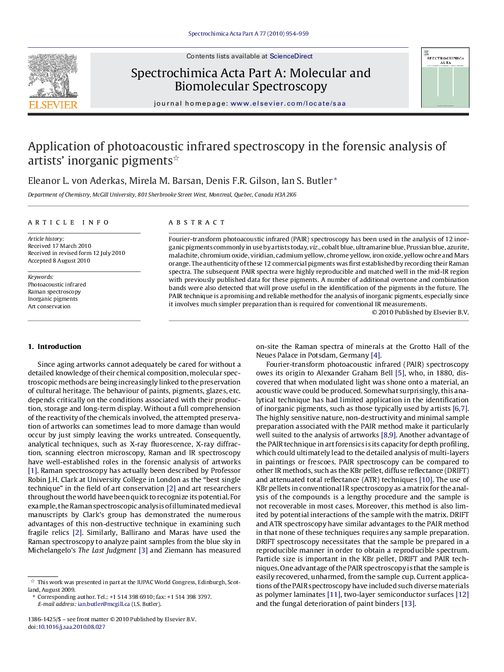 Application of photoacoustic infrared spectroscopy in the forensic analysis of artists’ inorganic pigments 