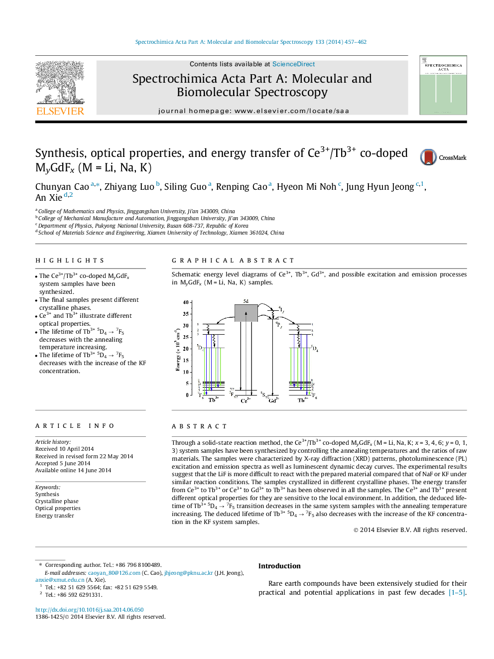 Synthesis, optical properties, and energy transfer of Ce3+/Tb3+ co-doped MyGdFx (M = Li, Na, K)