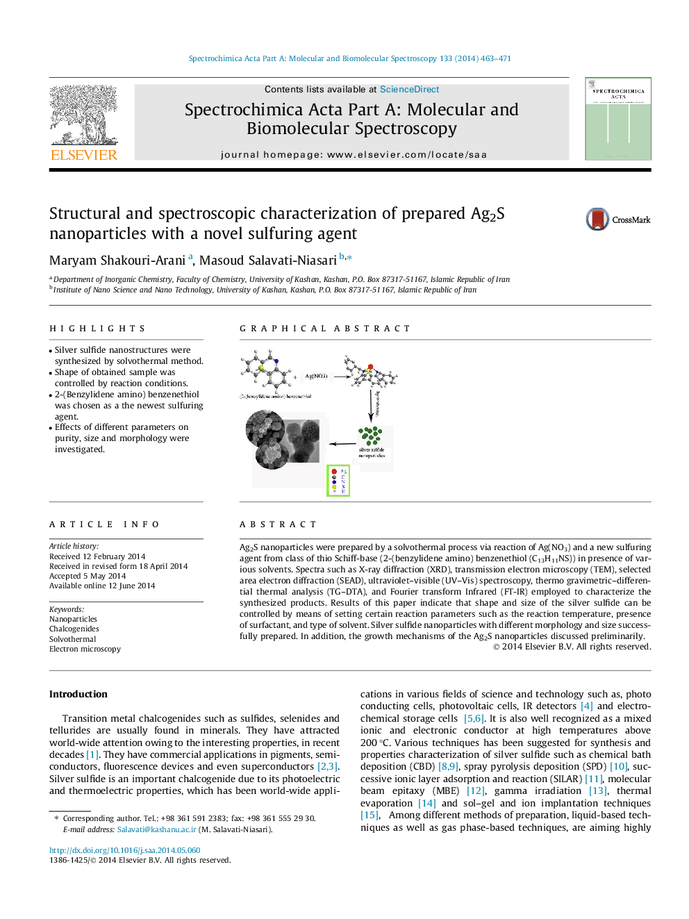 Structural and spectroscopic characterization of prepared Ag2S nanoparticles with a novel sulfuring agent