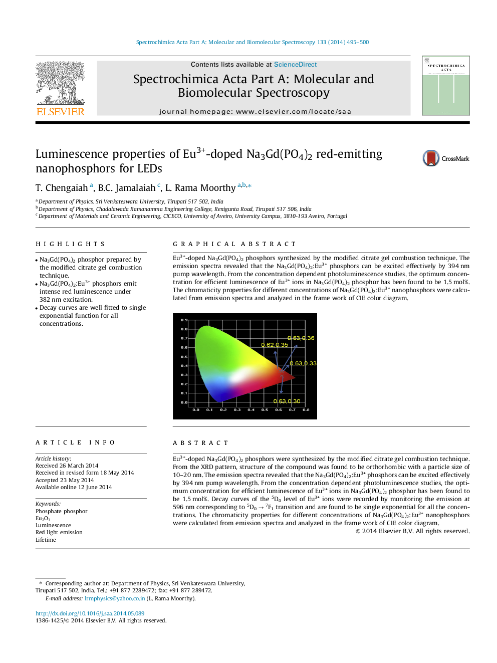 Luminescence properties of Eu3+-doped Na3Gd(PO4)2 red-emitting nanophosphors for LEDs