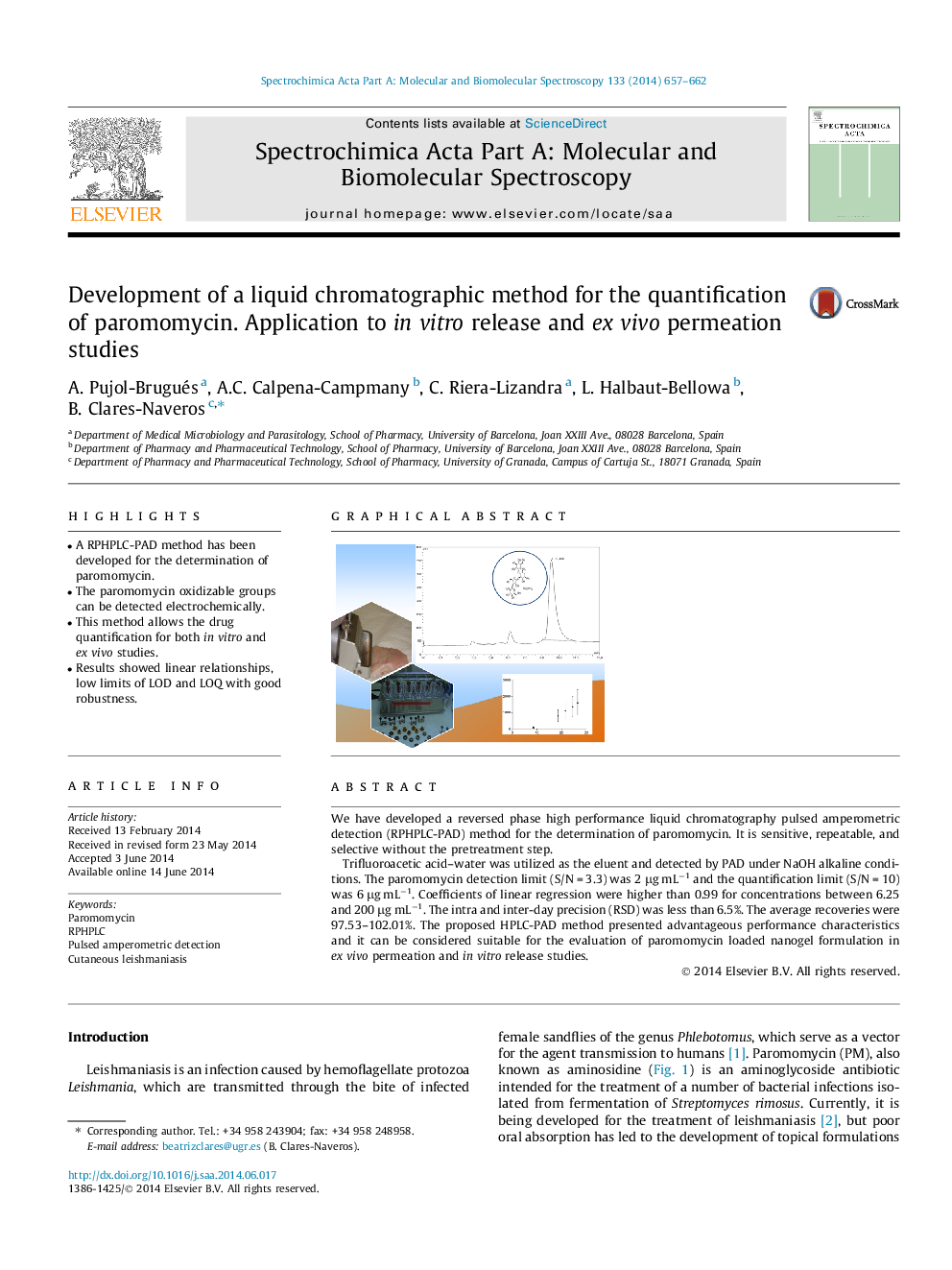 Development of a liquid chromatographic method for the quantification of paromomycin. Application to in vitro release and ex vivo permeation studies