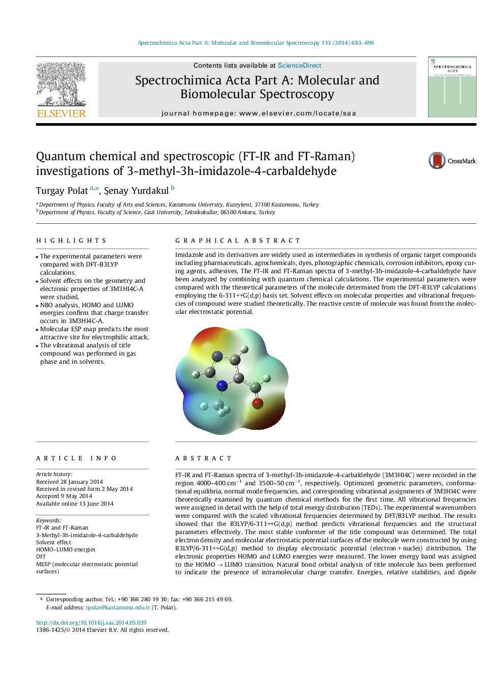 Quantum chemical and spectroscopic (FT-IR and FT-Raman) investigations of 3-methyl-3h-imidazole-4-carbaldehyde