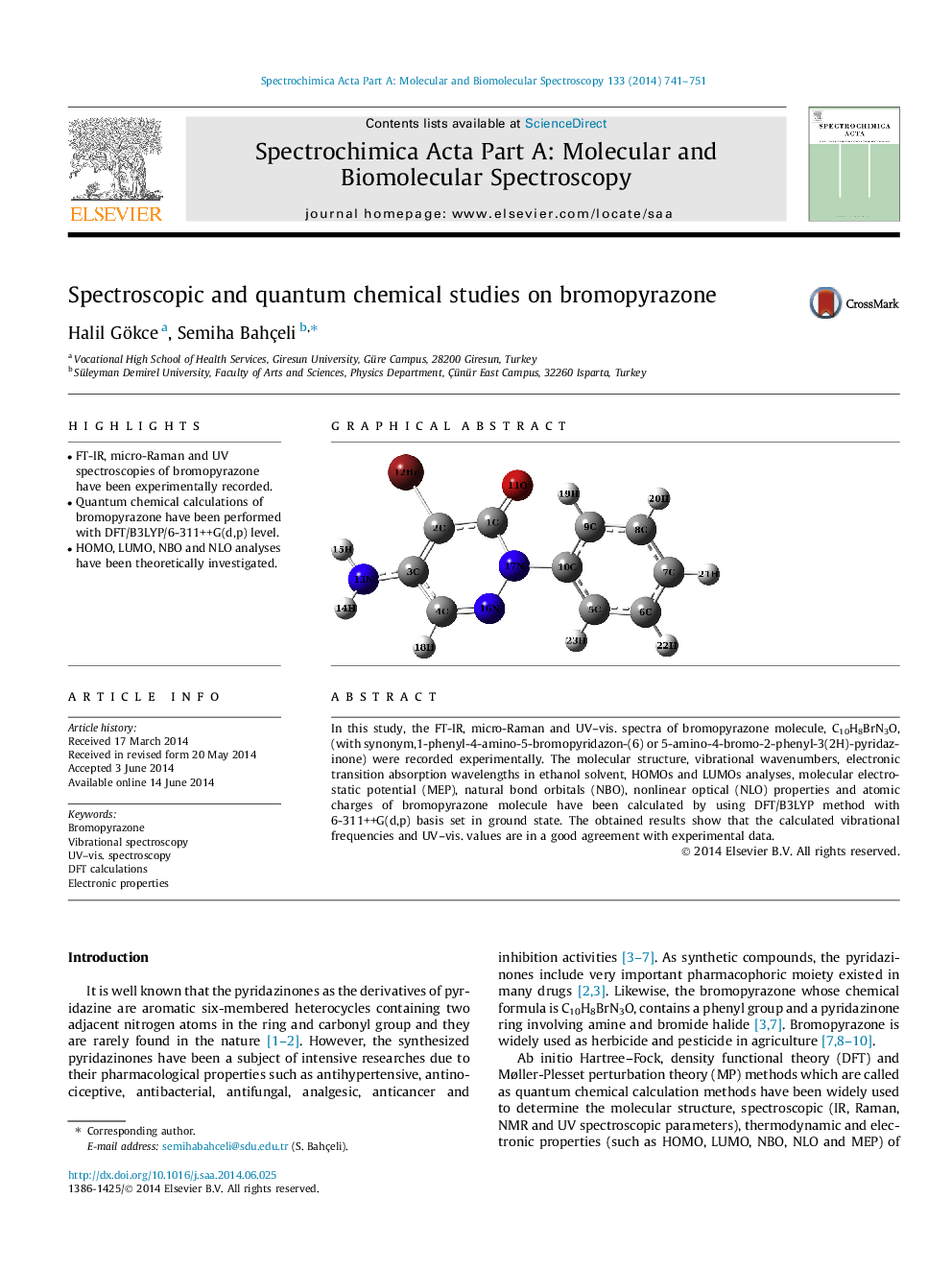 Spectroscopic and quantum chemical studies on bromopyrazone