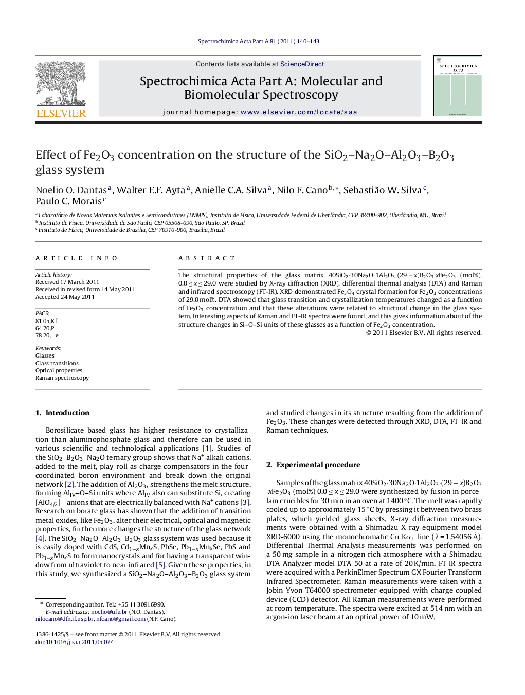 Effect of Fe2O3 concentration on the structure of the SiO2–Na2O–Al2O3–B2O3 glass system