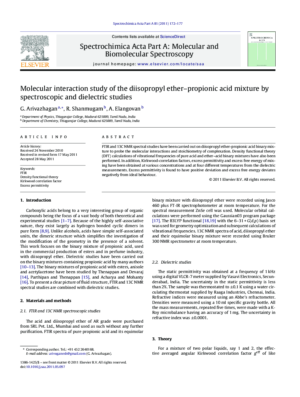 Molecular interaction study of the diisopropyl ether-propionic acid mixture by spectroscopic and dielectric studies