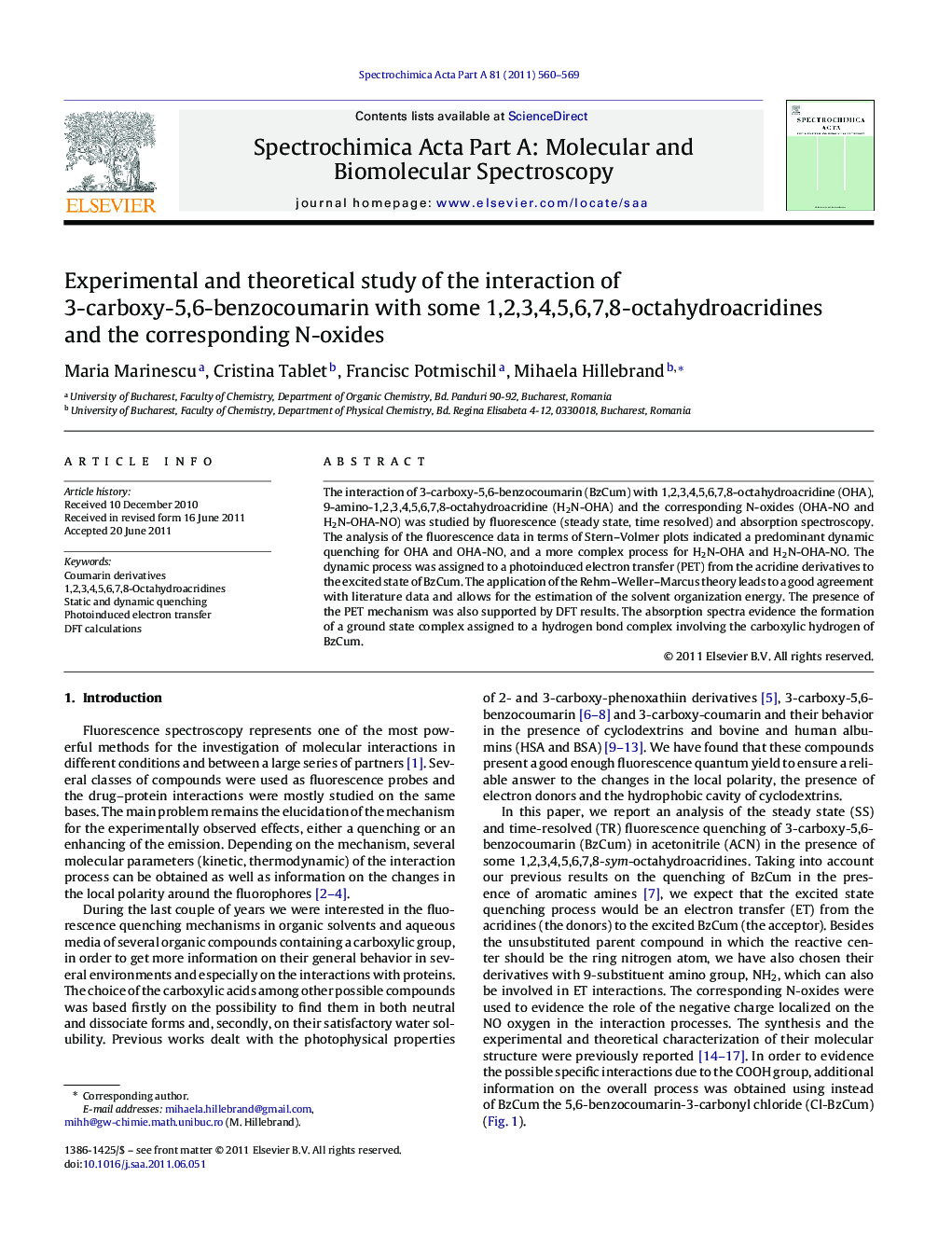 Experimental and theoretical study of the interaction of 3-carboxy-5,6-benzocoumarin with some 1,2,3,4,5,6,7,8-octahydroacridines and the corresponding N-oxides