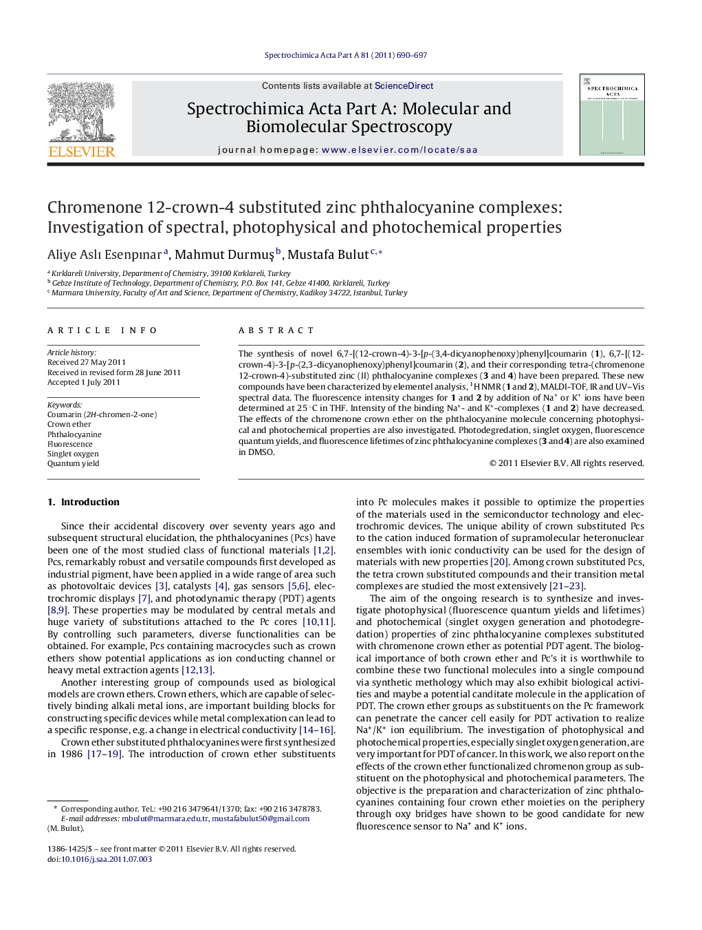 Chromenone 12-crown-4 substituted zinc phthalocyanine complexes: Investigation of spectral, photophysical and photochemical properties