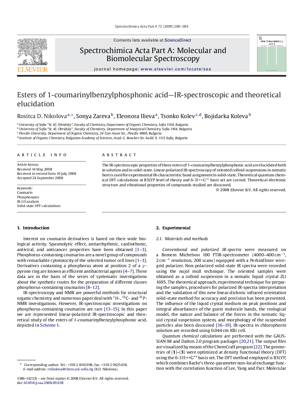 Esters of 1-coumarinylbenzylphosphonic acid-IR-spectroscopic and theoretical elucidation