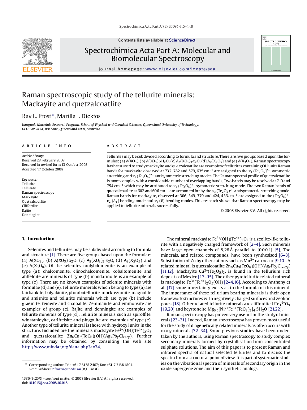 Raman spectroscopic study of the tellurite minerals: Mackayite and quetzalcoatlite