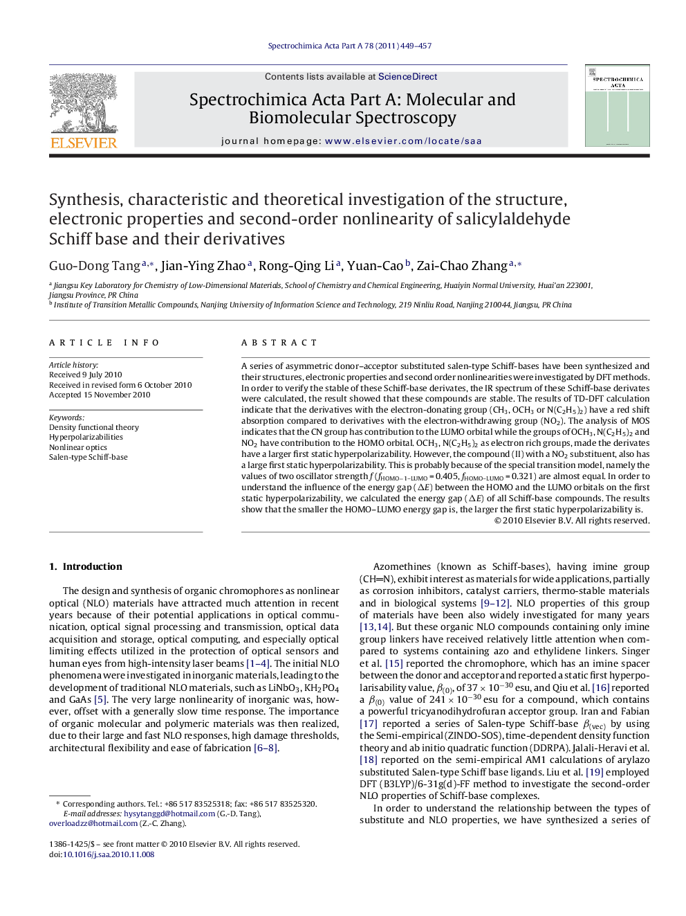 Synthesis, characteristic and theoretical investigation of the structure, electronic properties and second-order nonlinearity of salicylaldehyde Schiff base and their derivatives