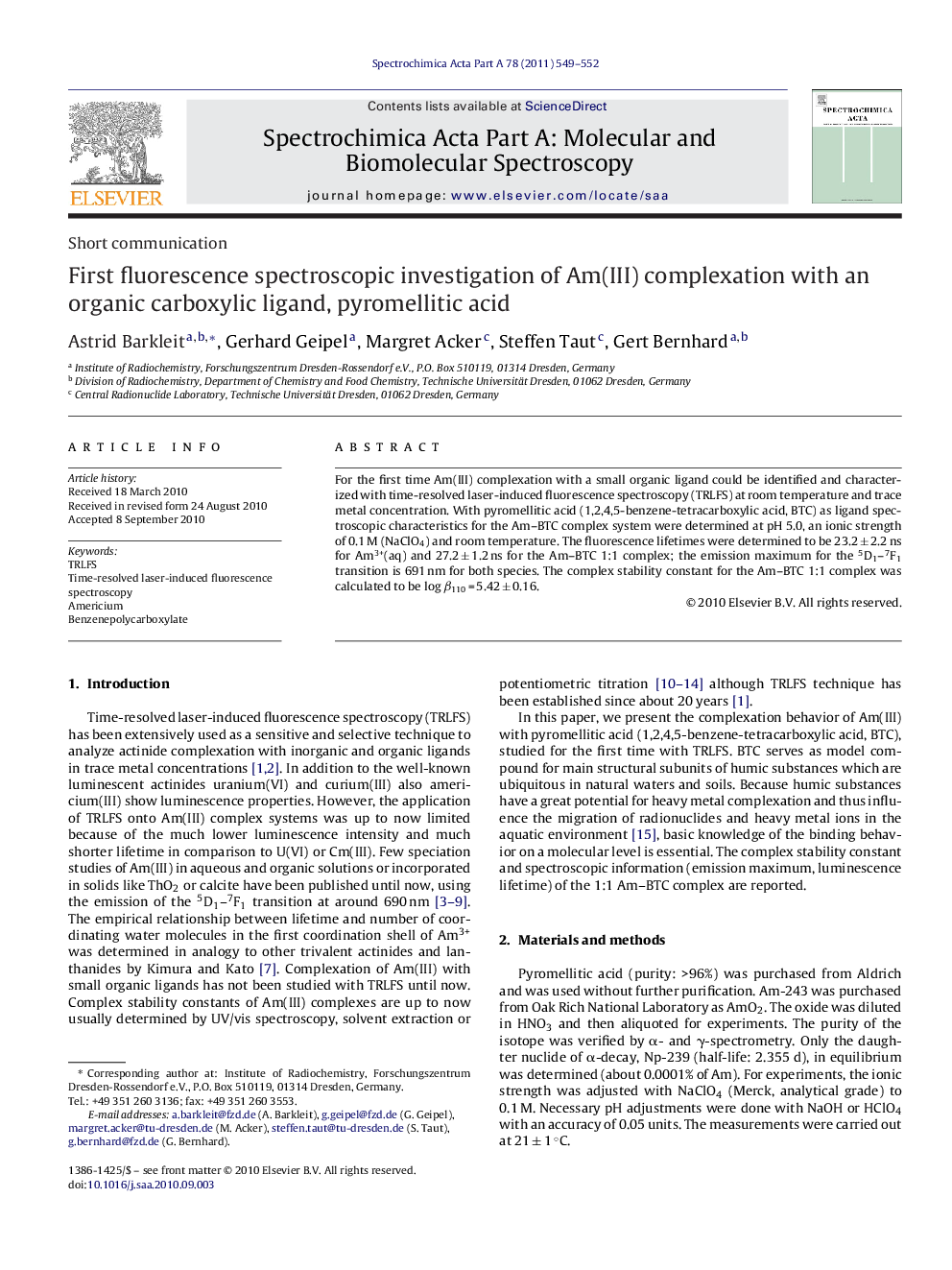 First fluorescence spectroscopic investigation of Am(III) complexation with an organic carboxylic ligand, pyromellitic acid