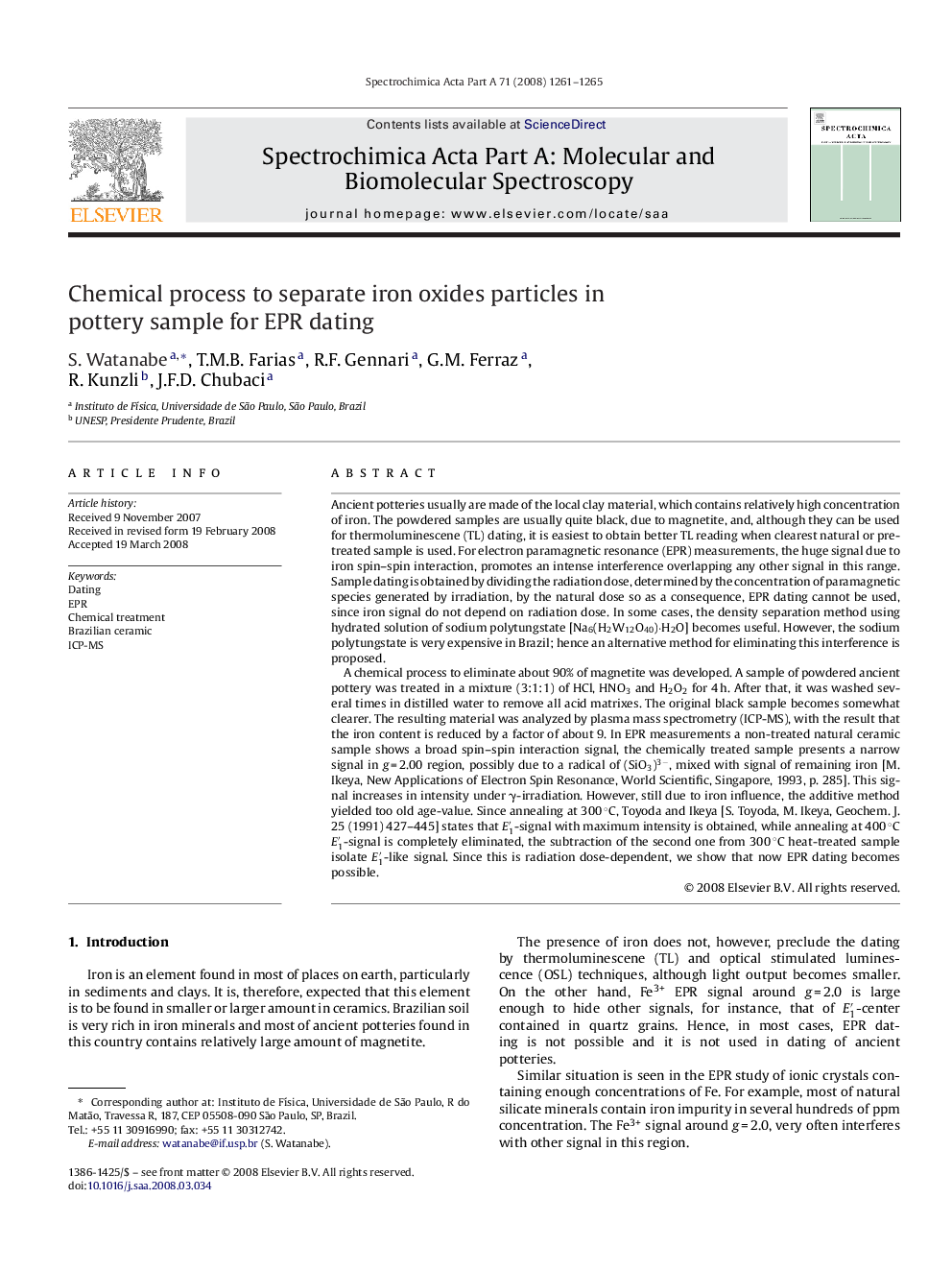 Chemical process to separate iron oxides particles in pottery sample for EPR dating