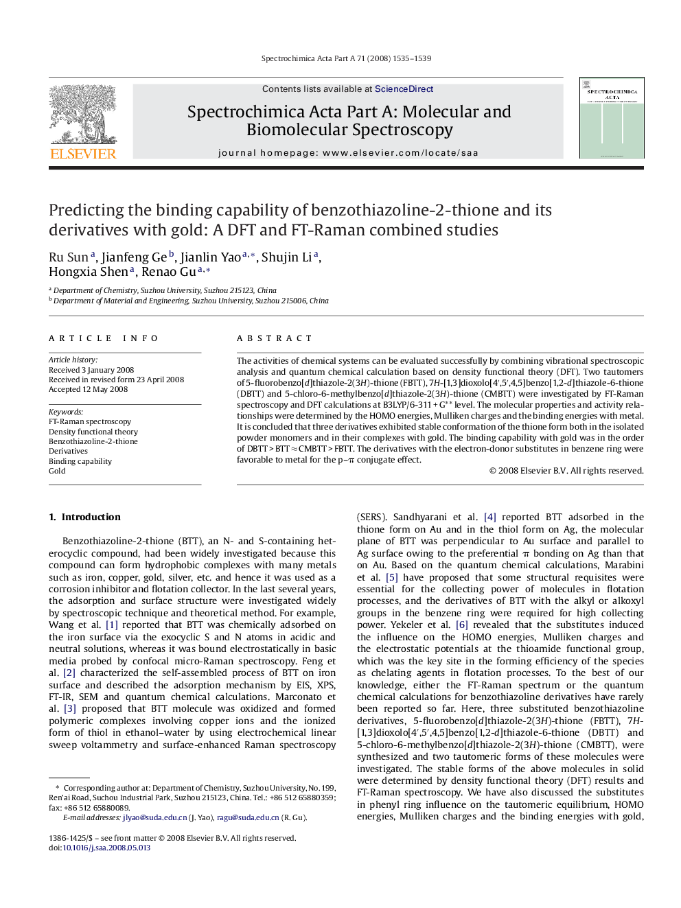 Predicting the binding capability of benzothiazoline-2-thione and its derivatives with gold: A DFT and FT-Raman combined studies