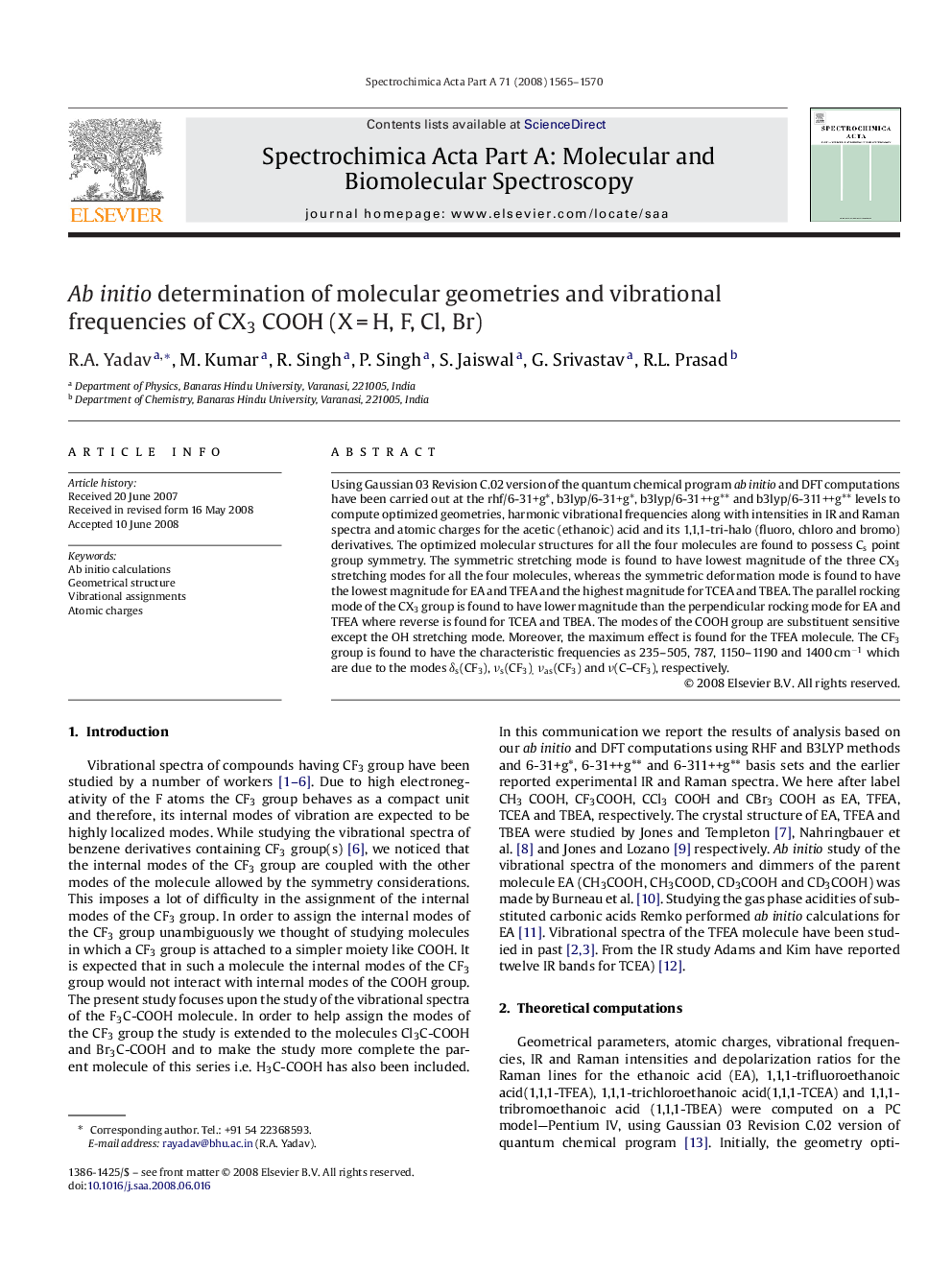 Ab initio determination of molecular geometries and vibrational frequencies of CX3 COOH (X = H, F, Cl, Br)