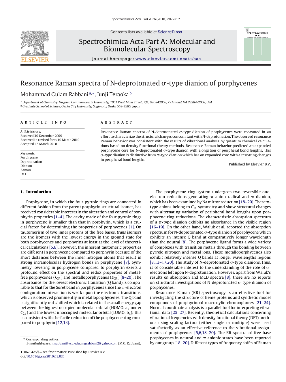 Resonance Raman spectra of N-deprotonated σ-type dianion of porphycenes