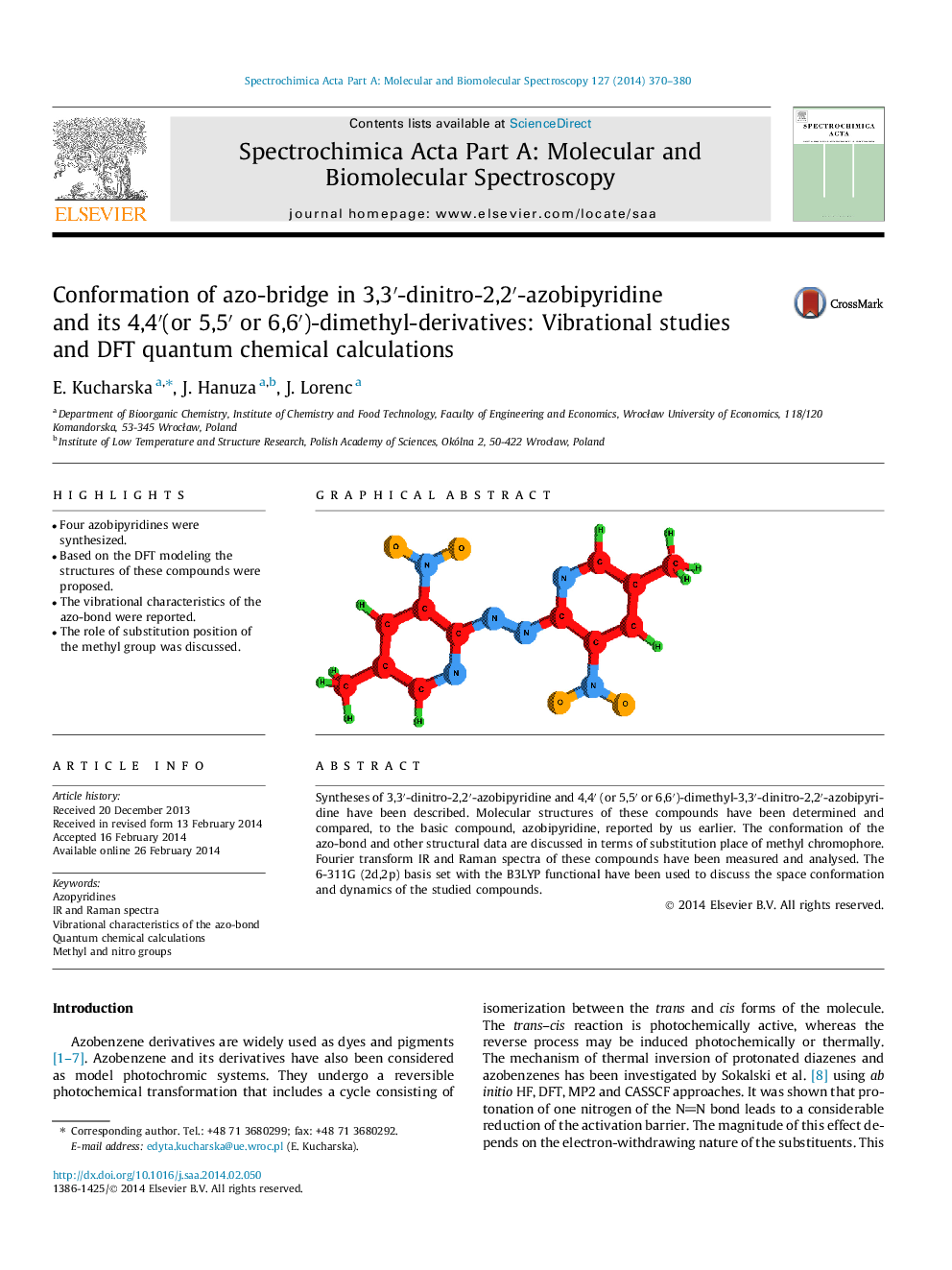 Conformation of azo-bridge in 3,3′-dinitro-2,2′-azobipyridine and its 4,4′(or 5,5′ or 6,6′)-dimethyl-derivatives: Vibrational studies and DFT quantum chemical calculations