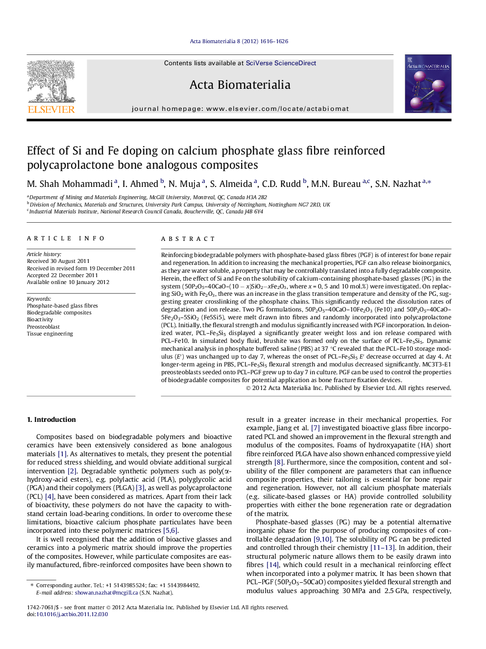 Effect of Si and Fe doping on calcium phosphate glass fibre reinforced polycaprolactone bone analogous composites