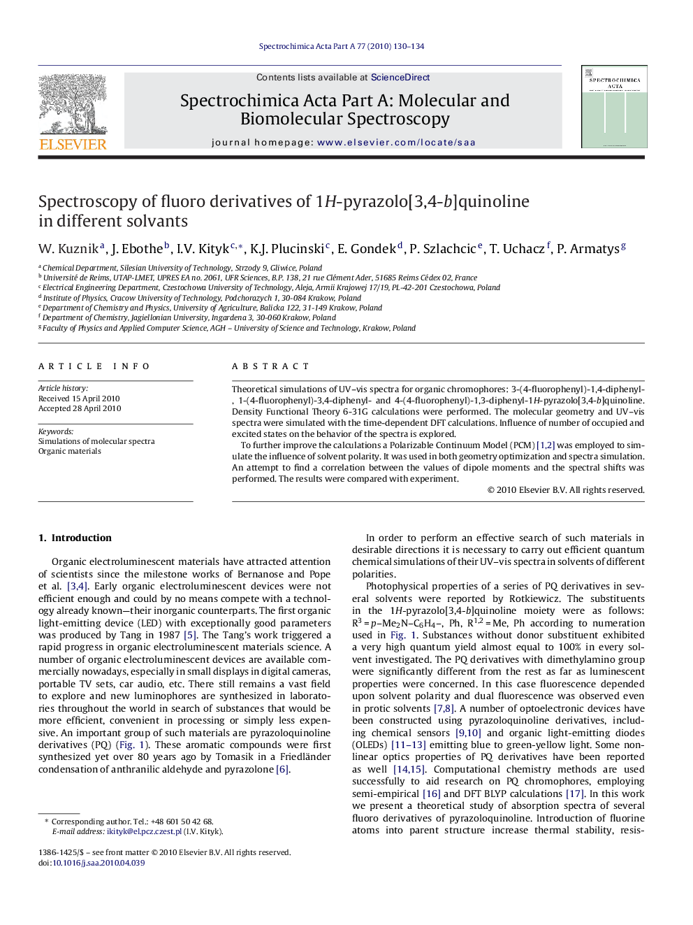 Spectroscopy of fluoro derivatives of 1H-pyrazolo[3,4-b]quinoline in different solvants