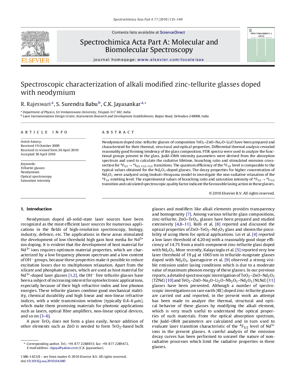Spectroscopic characterization of alkali modified zinc-tellurite glasses doped with neodymium