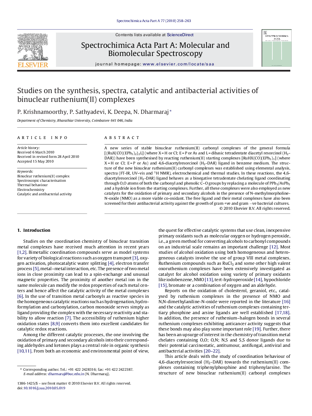 Studies on the synthesis, spectra, catalytic and antibacterial activities of binuclear ruthenium(II) complexes