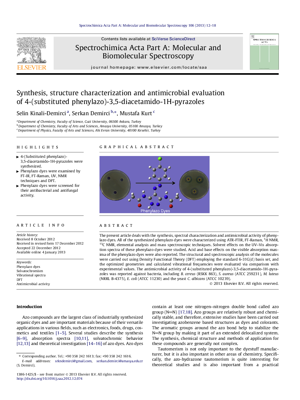 Synthesis, structure characterization and antimicrobial evaluation of 4-(substituted phenylazo)-3,5-diacetamido-1H-pyrazoles