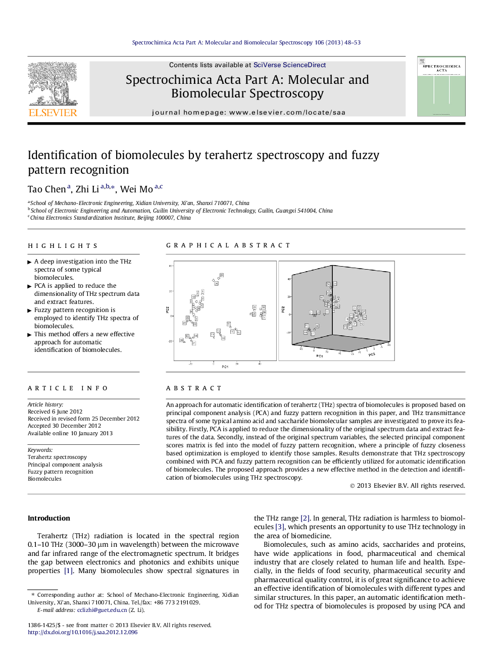 Identification of biomolecules by terahertz spectroscopy and fuzzy pattern recognition